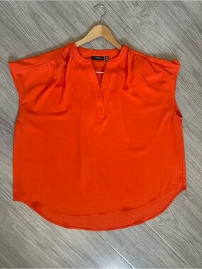 Rafaella Bright Orange Cap Sleeve Henley Blouse
